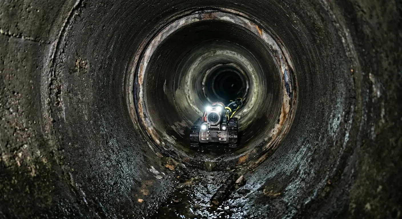 Robotic sewer camera inspecting pipe interior for Drain Snake Service in St. Peter